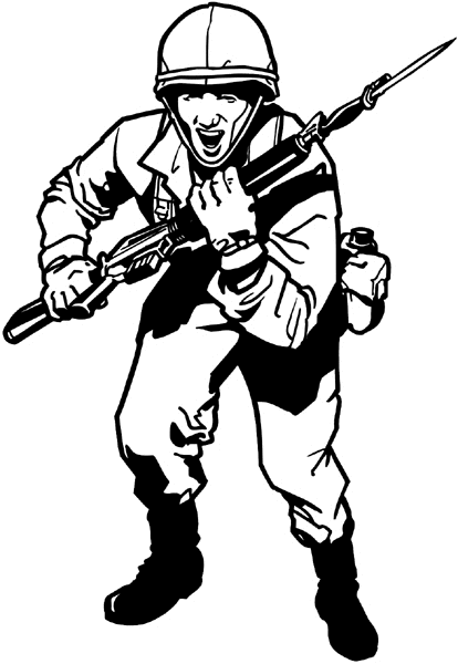 Soldier with rifle and bayonet vinyl sticker. Customize on line. Wars and Terrorism 097-0153